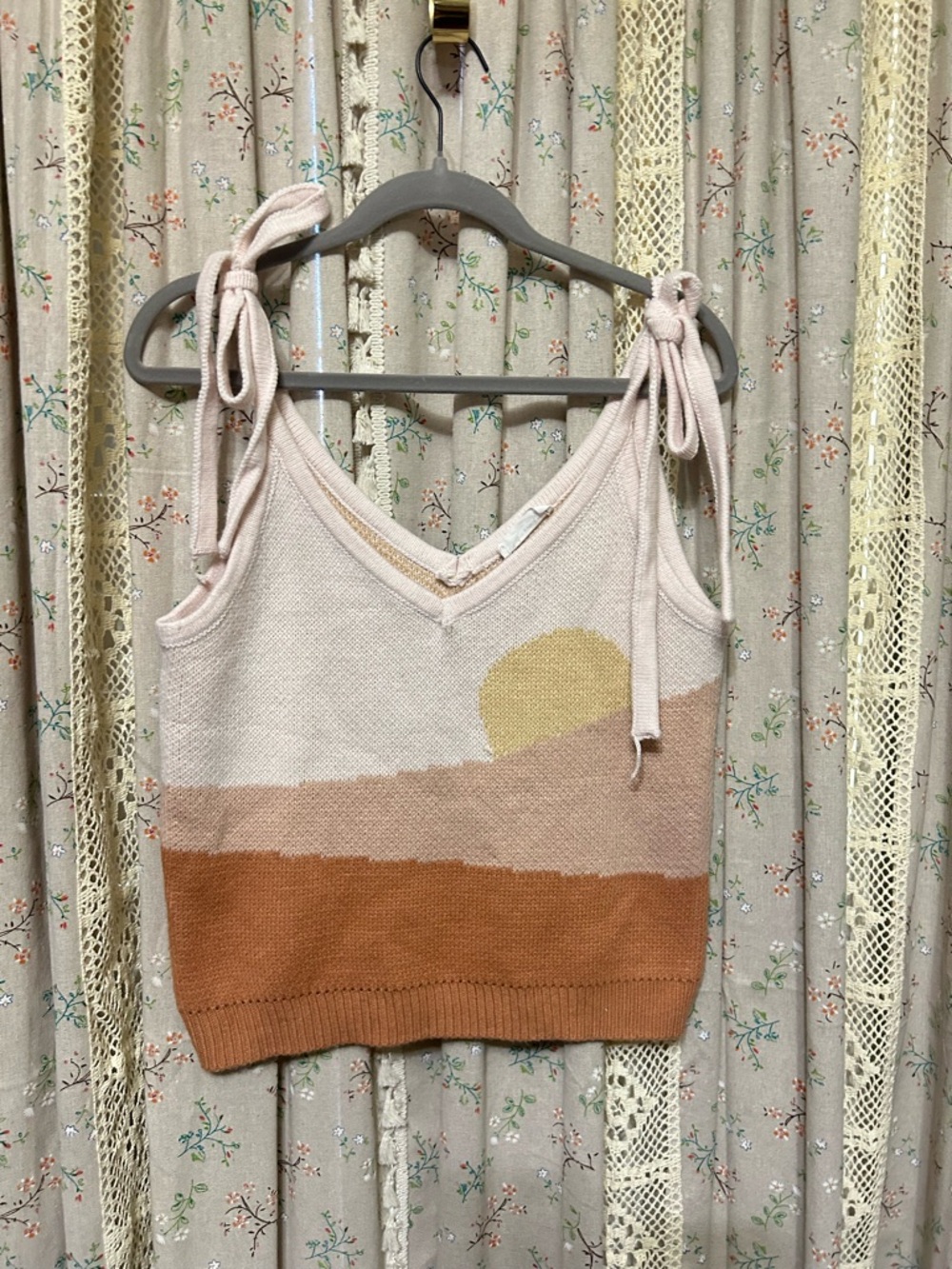 Luca + Grae Sunset Knit Tie Strap Tank Top Size L Boho